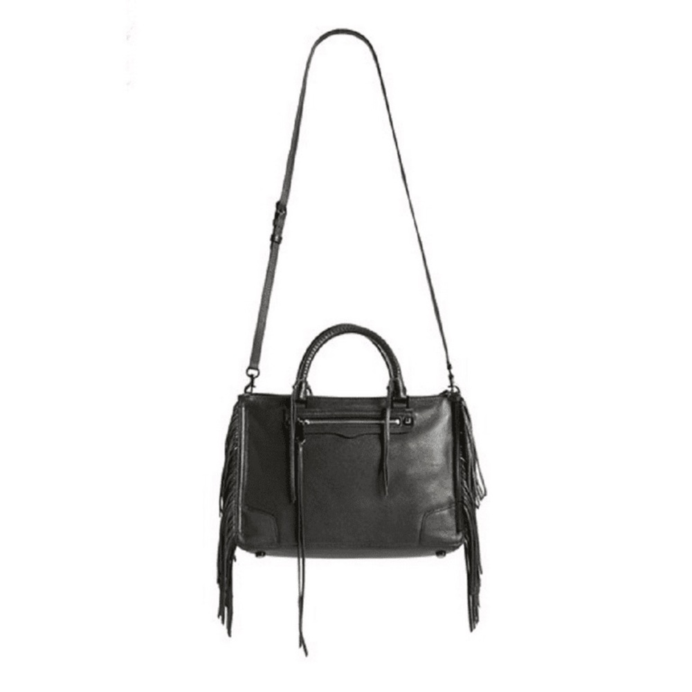 Rebecca Minkoff 'Regan' Fringe Satchel in Black Pebbled Leather